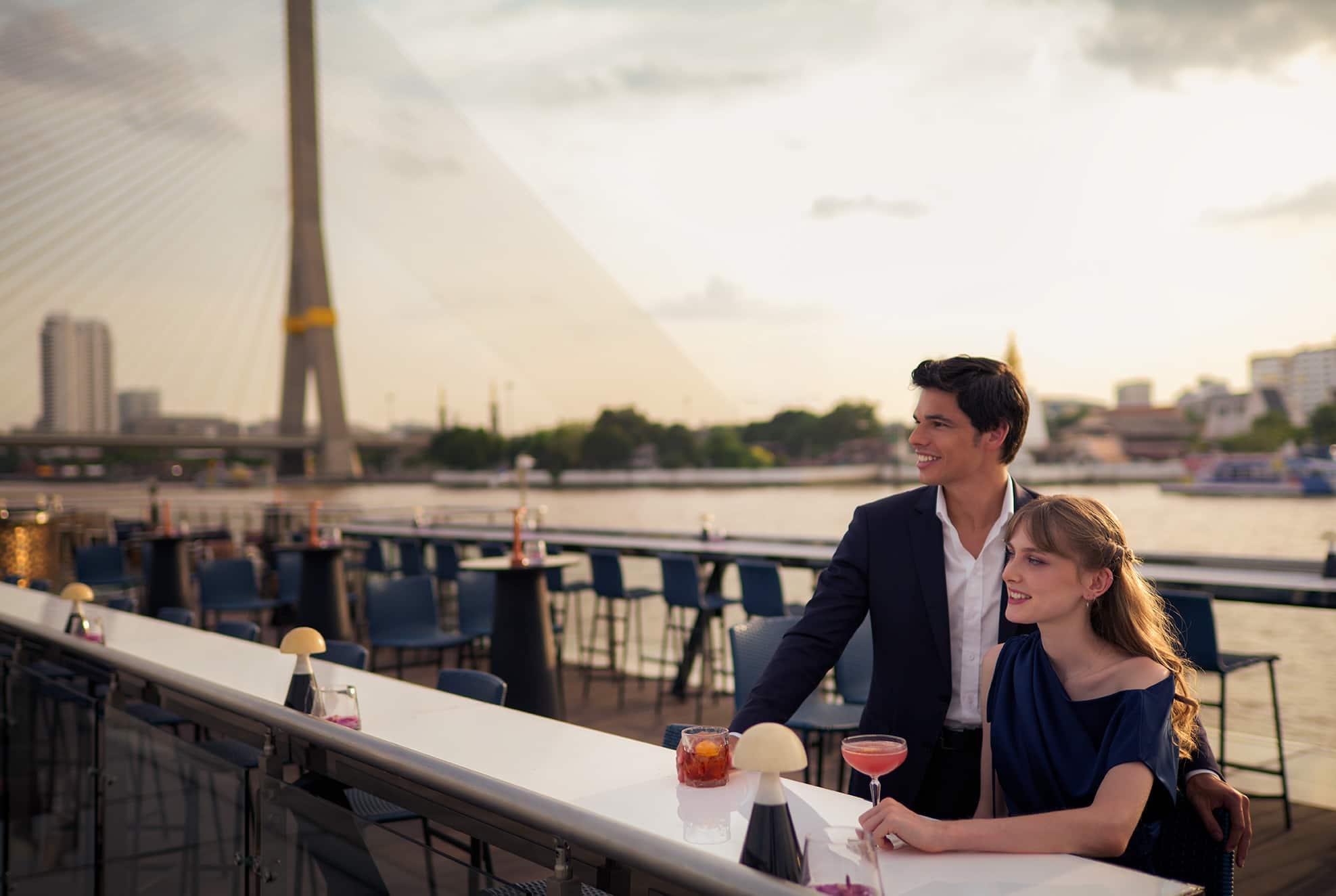 Banyan Tree Bangkok Saffron Cruise Lifestyle Couple at Bar