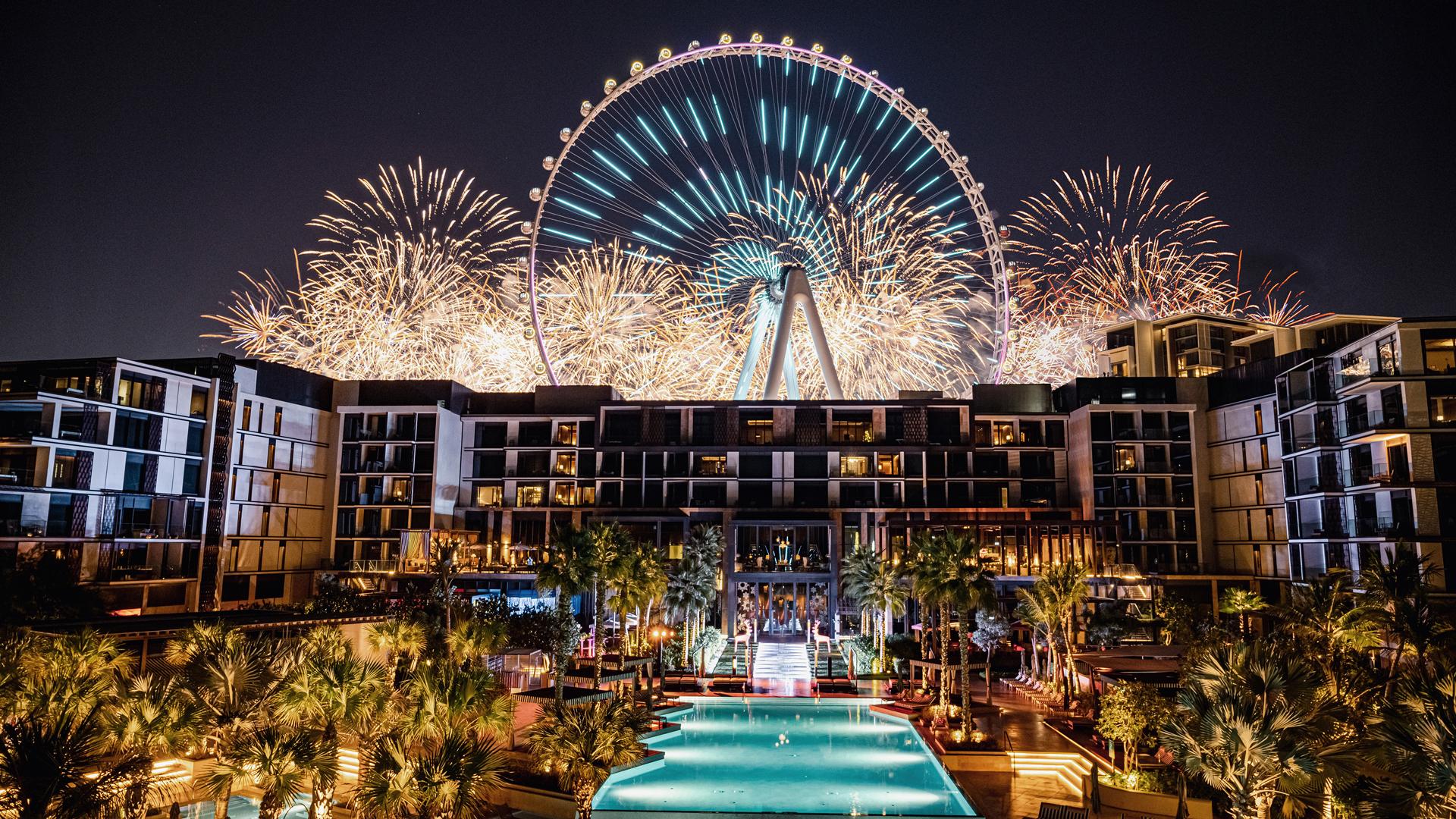 A spectacular fireworks display at Banyan Tree Dubai and AIN Dubai