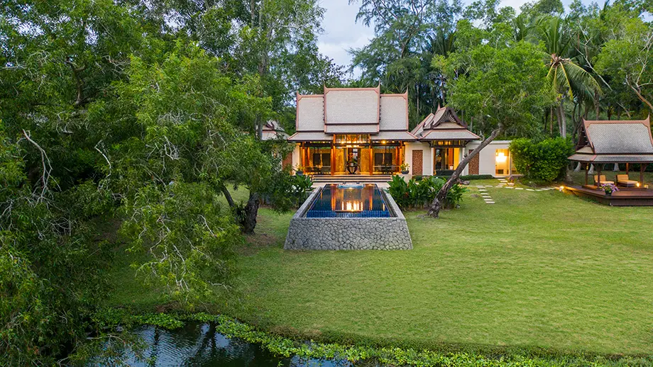 Banyan Tree Thailand Phuket Accommodation - One Bedroom Doublepool Villa Drone Shot Dusk
