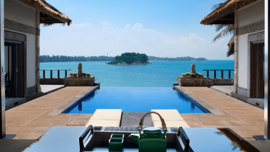 bintan, banyan tree, villa, infinity pool, view