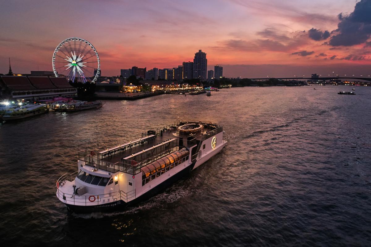 Dining Saffron Cruise Exterior Sunset Chao Phraya River