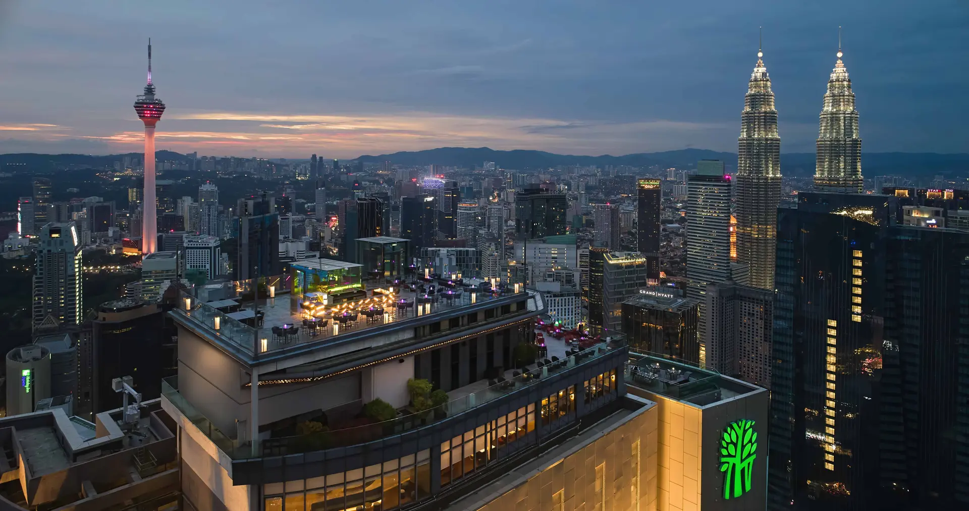 Banyan Tree Kuala Lumpur rooftop and city skyline, official aerial photograph