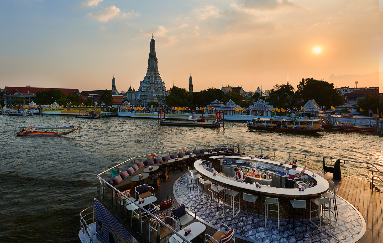 Banyan Tree Bangkok Saffron Cruise Exterior Moon Bar Deck Sunset