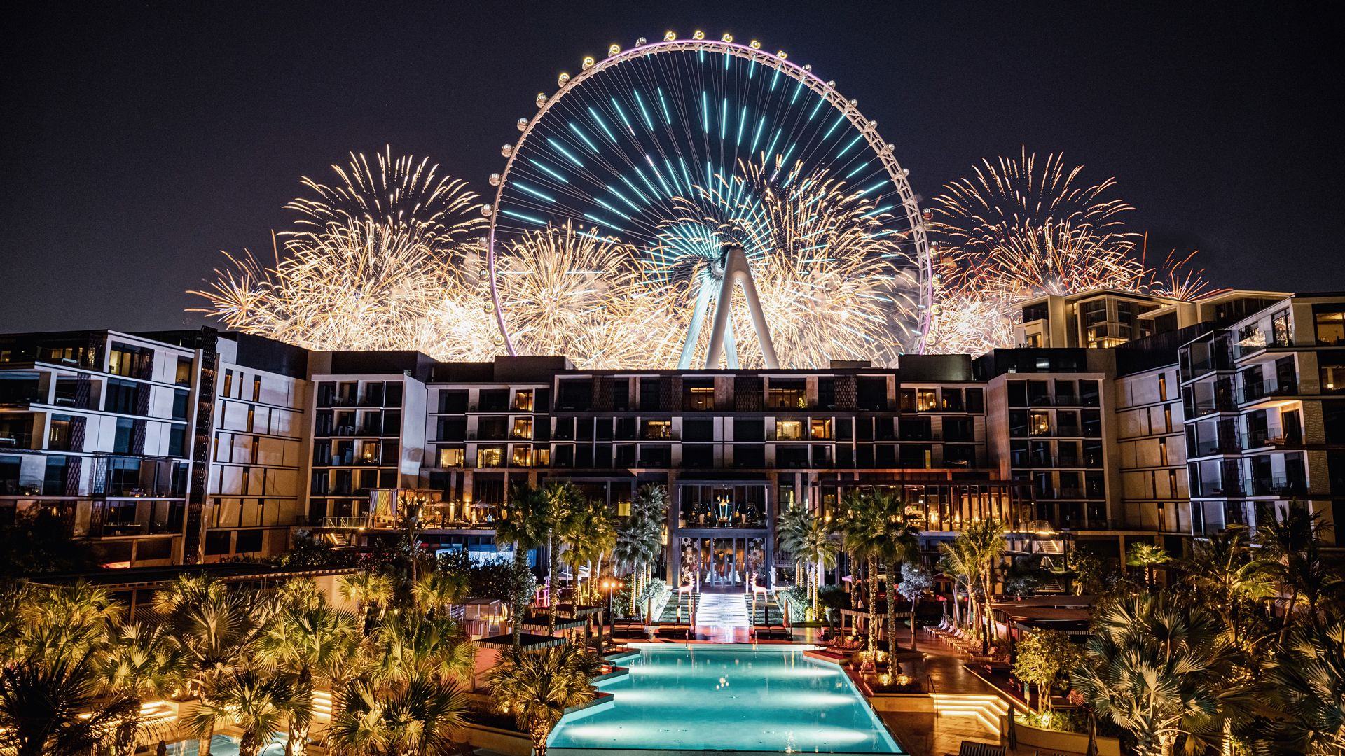 A spectacular fireworks display at Banyan Tree Dubai and AIN Dubai