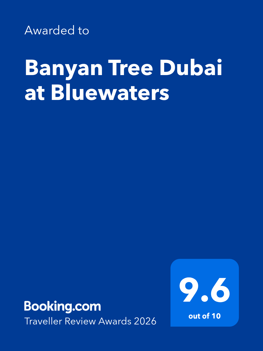 Banyan Tree Dubai Award by Booking.com
