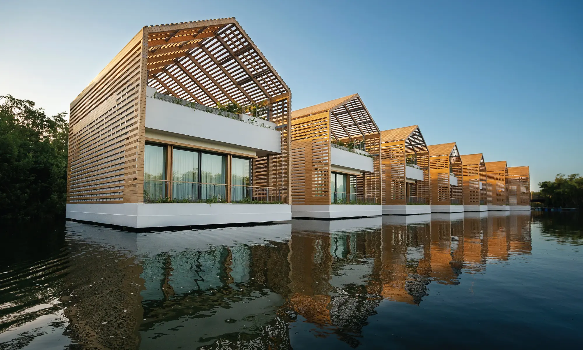Floating lagoon and sunrise rooftop pool villas